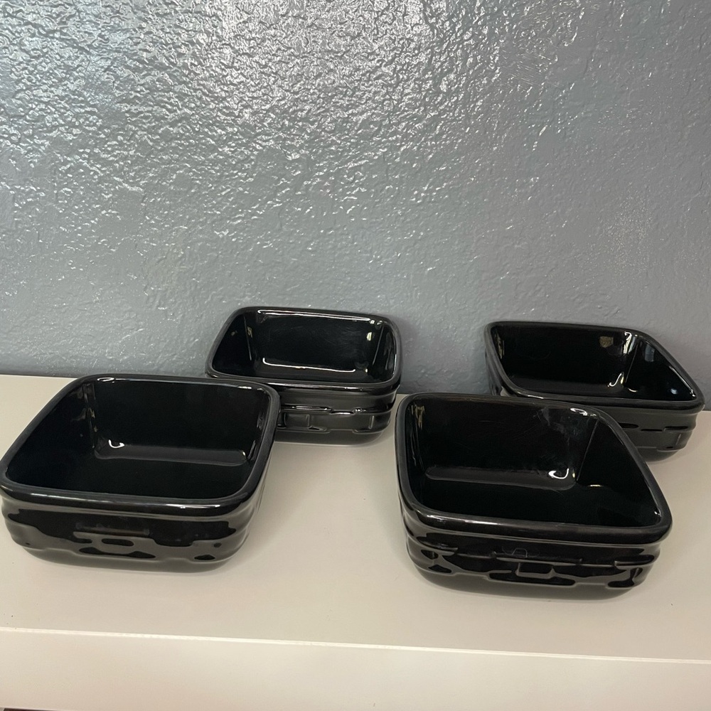 Longaberger Basket Co Pottery Soft Square 5” Bowl Ebony ~ 4 bowls set ~ Rare EUC